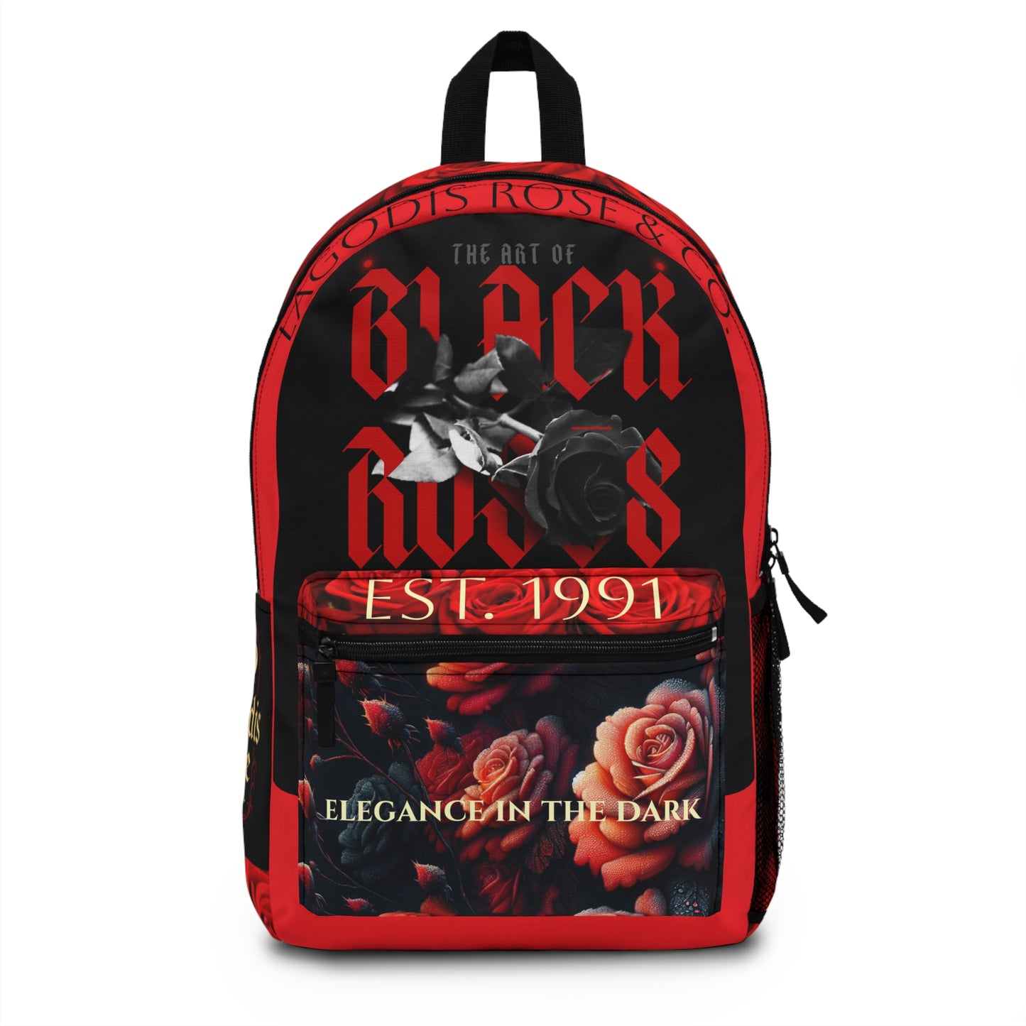 Rose-inspired Backpack, black & red, Luxury style