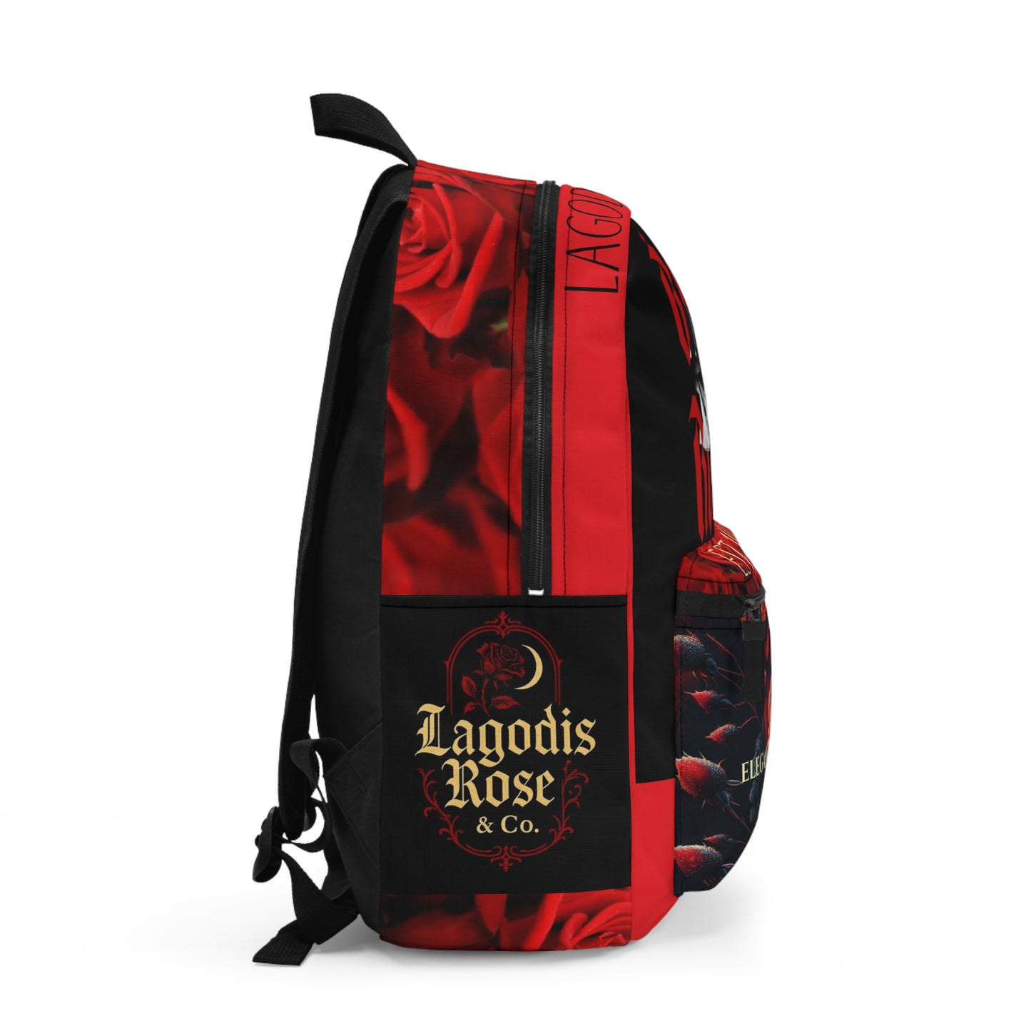 Rose-inspired Backpack, black & red, Luxury style