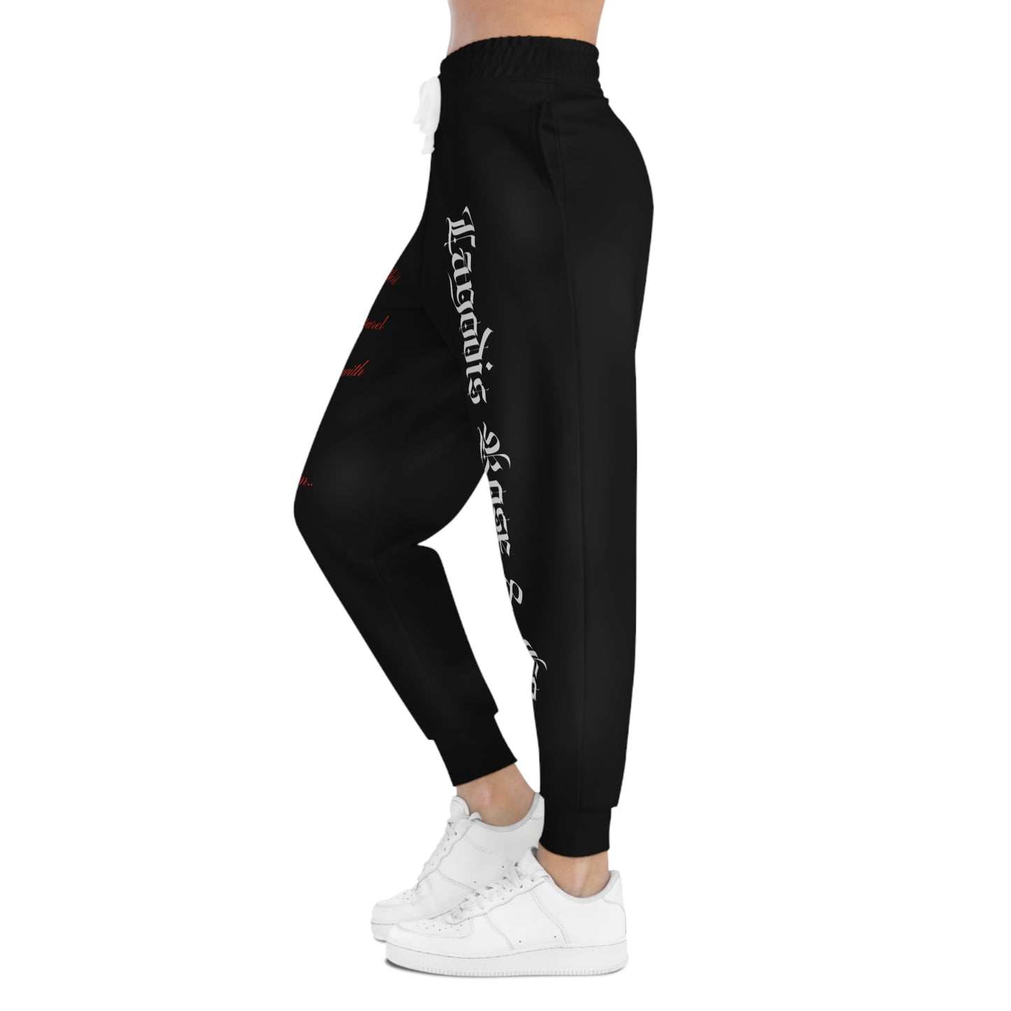 Luxury Bold Black Athletic Joggers, Script Text Design