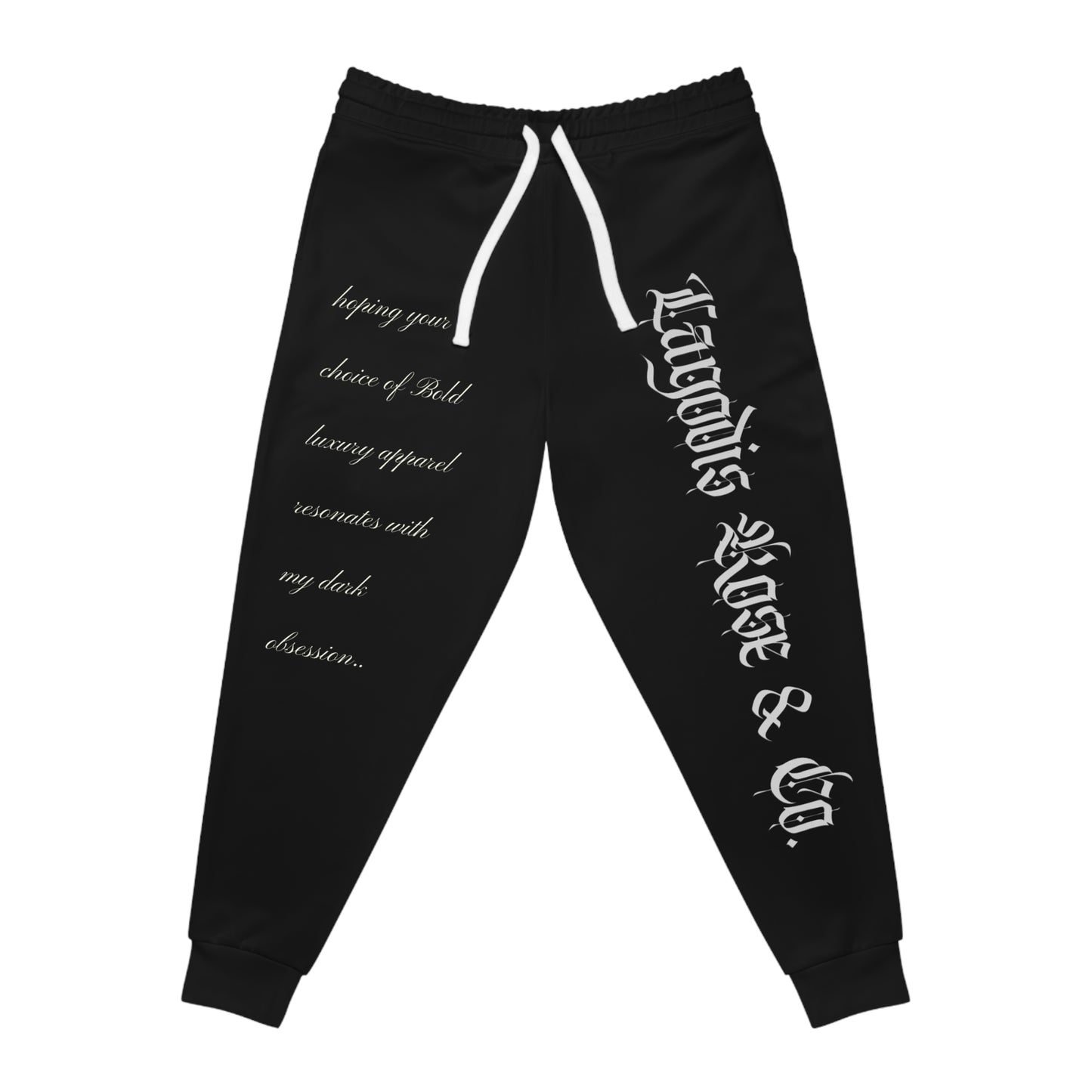 Luxury Bold Black Athletic Joggers, Script Text Design