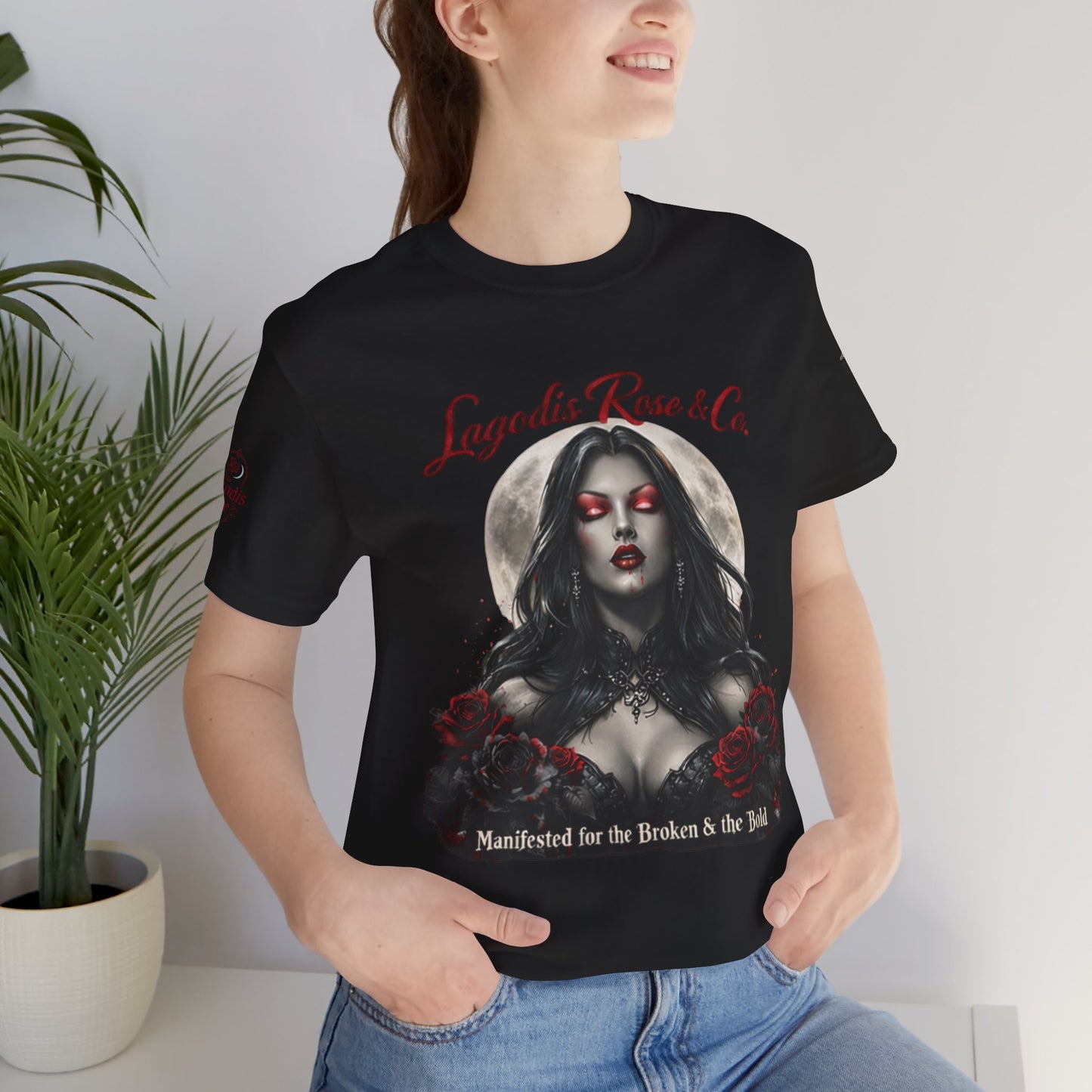 Lagodis Rose & Co.  Short Sleeve Tee - Floral Design Vampire Graphic T-Shirt
