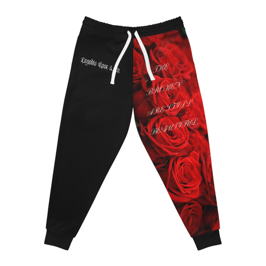 Stylish Black Athletic Joggers - 'The Broken Are Still Beautiful' Design