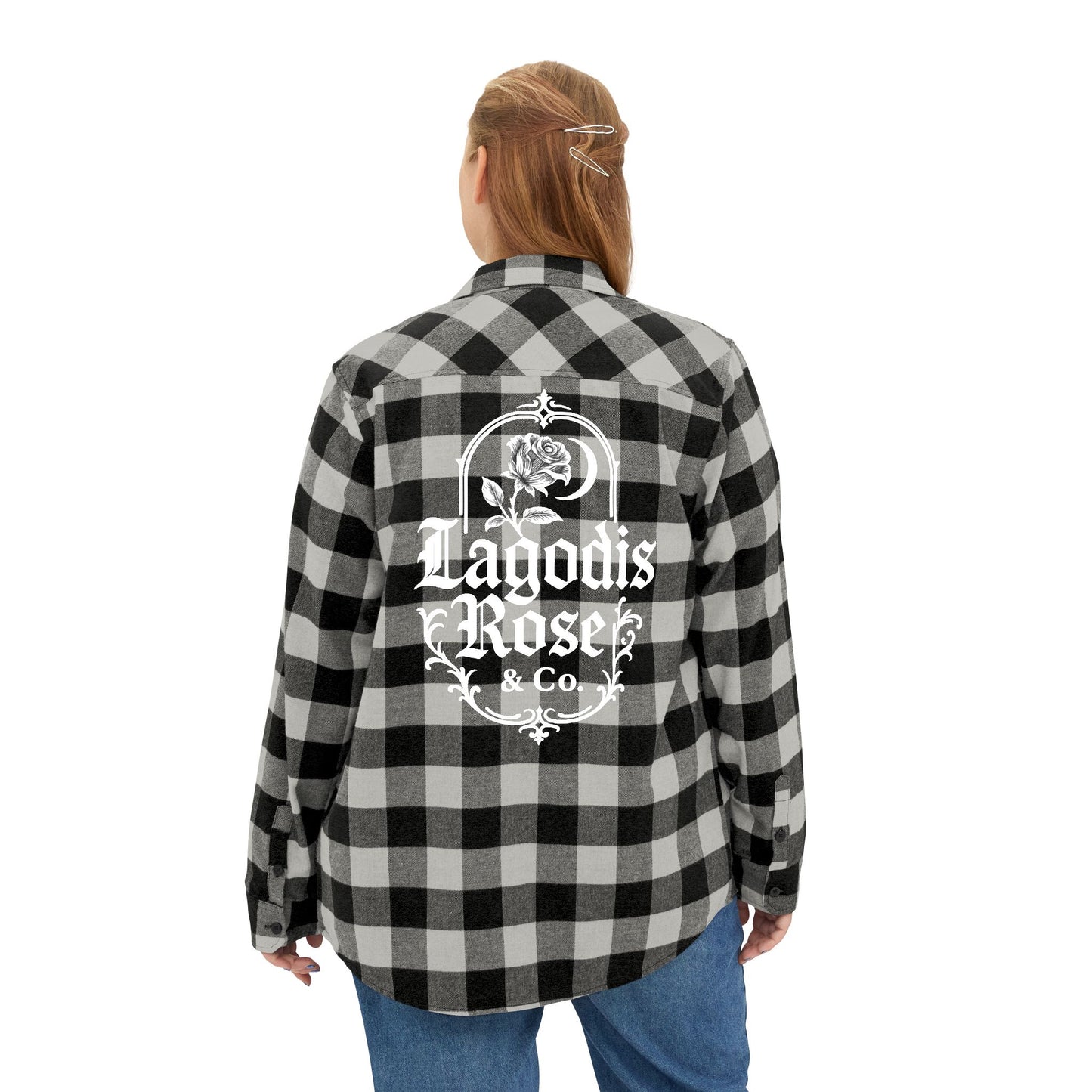 Graphic Logo Print Flannel Shirt - Cozy Checkered Shirt, Script Text