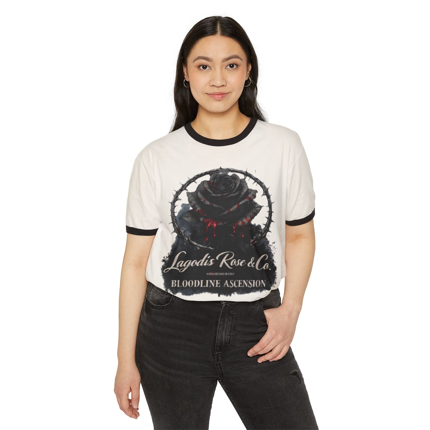 Vintage  Ringer T-Shirt, Retro Graphic Tee, Black/White Aesthetic