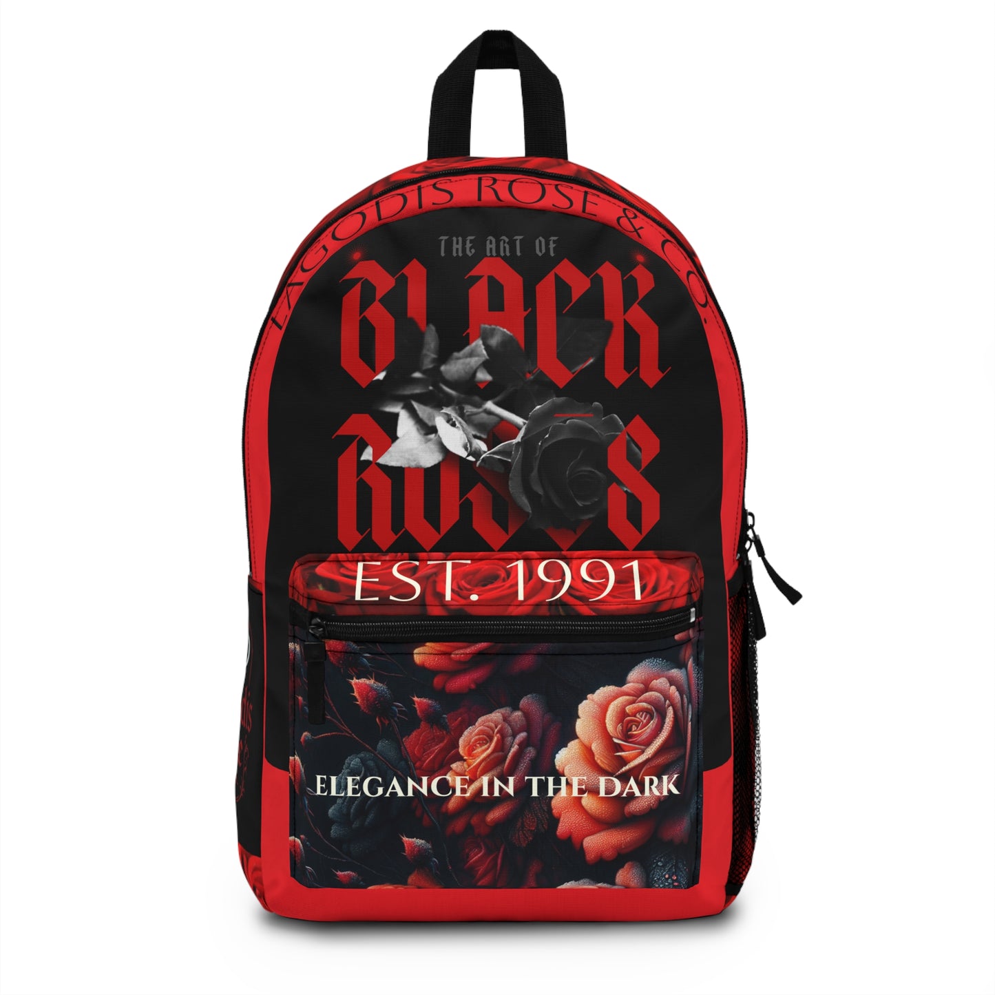 Rose-inspired Backpack, black & red, Luxury style