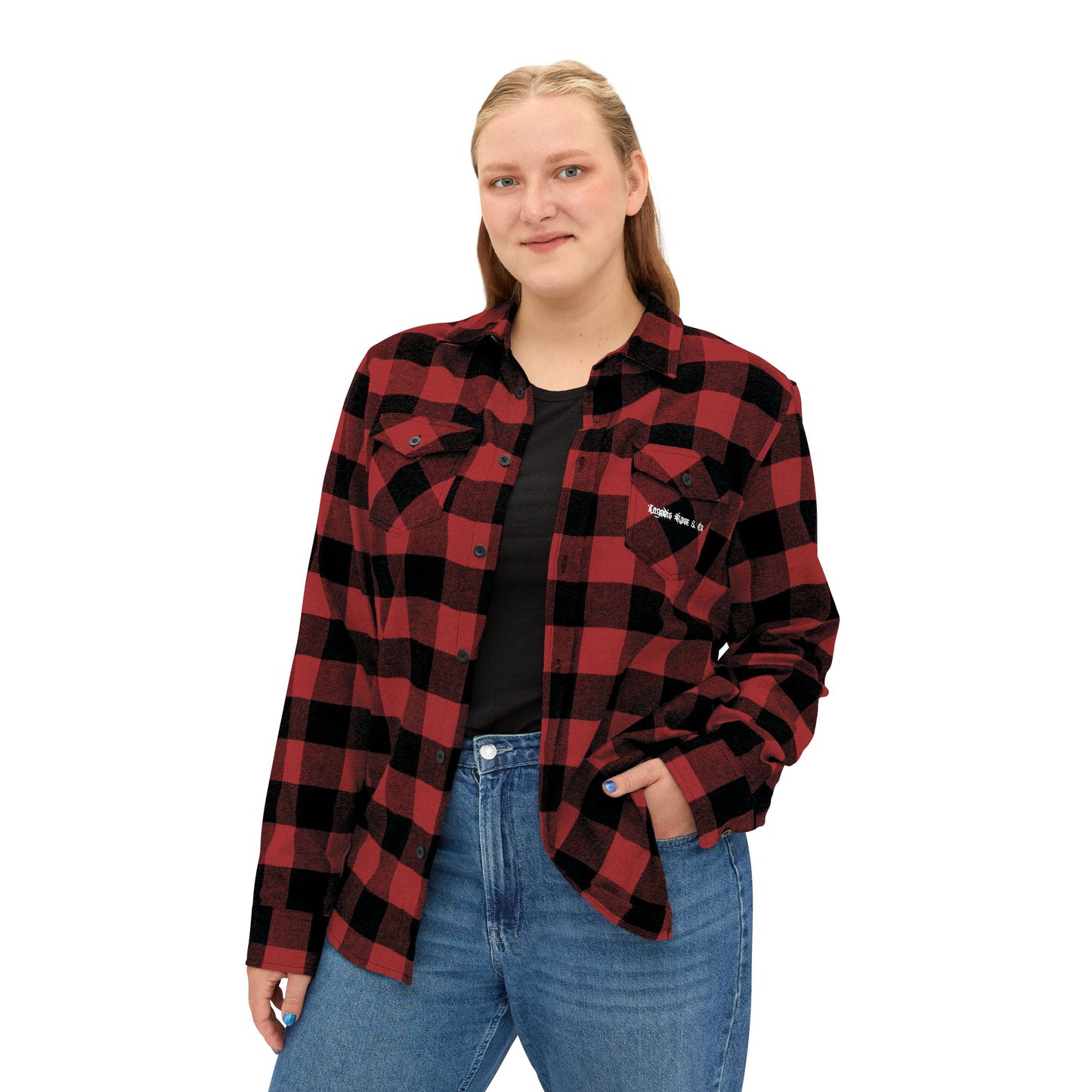 Graphic Logo Print Flannel Shirt - Cozy Checkered Shirt, Script Text