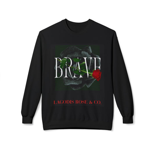 Brave Rose Graphic Crewneck Sweatshirt - Cozy Fleece, Inspirational Gift, Casual Wear, Perfect for Holidays