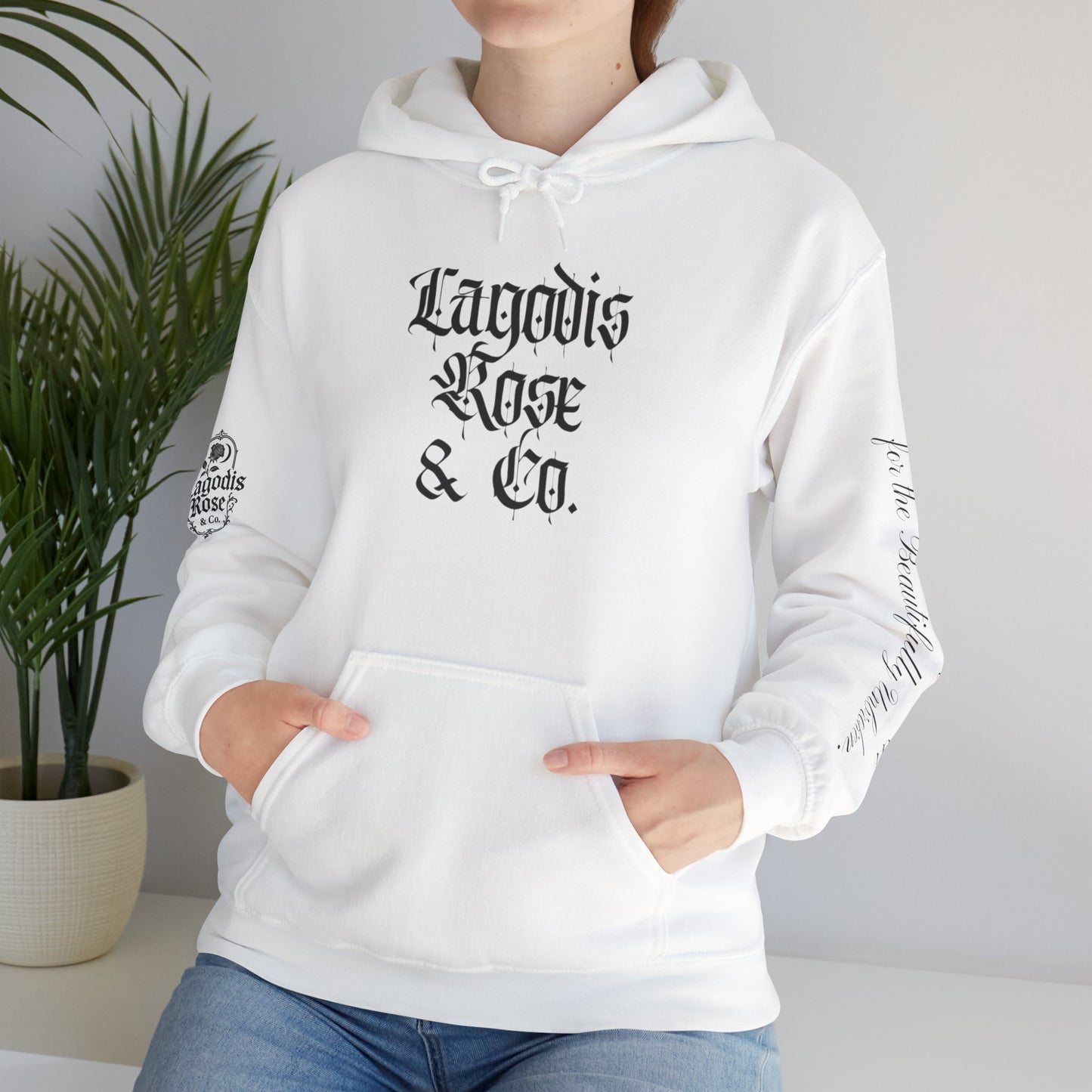 Script Text Design Hoodie, Cozy Sweatshirt for Flower Lovers, Perfect for Halloween, Casual Wear, Gift Idea