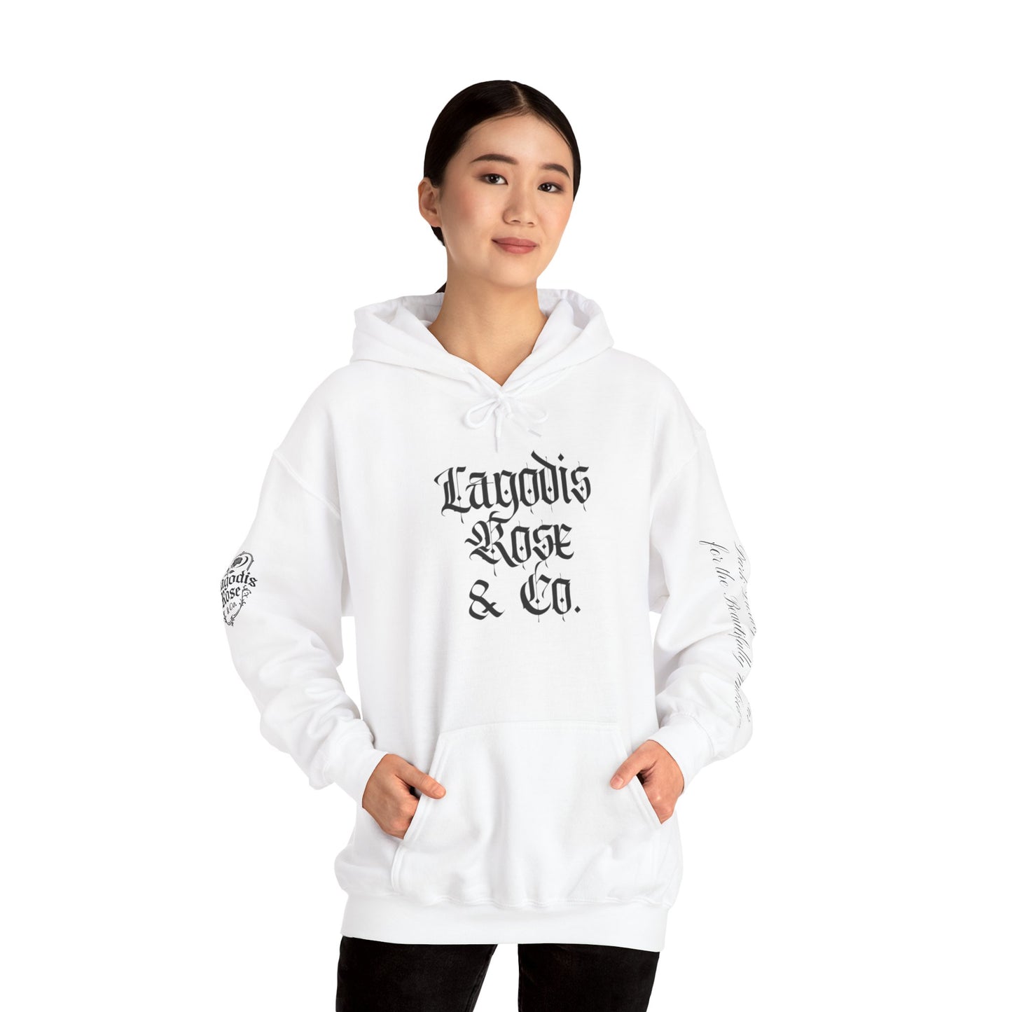 Script Text Design Hoodie, Cozy Sweatshirt for Flower Lovers, Perfect for Halloween, Casual Wear, Gift Idea