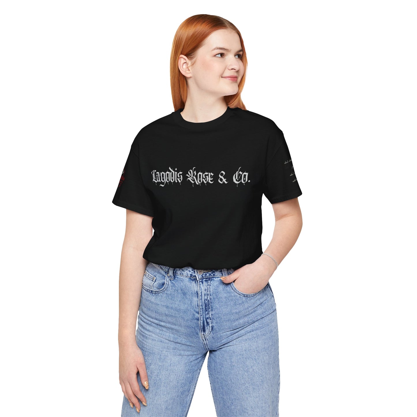Lagodis Rose & Co.  Short Sleeve Tee - Script Text Design Graphic T-Shirt
