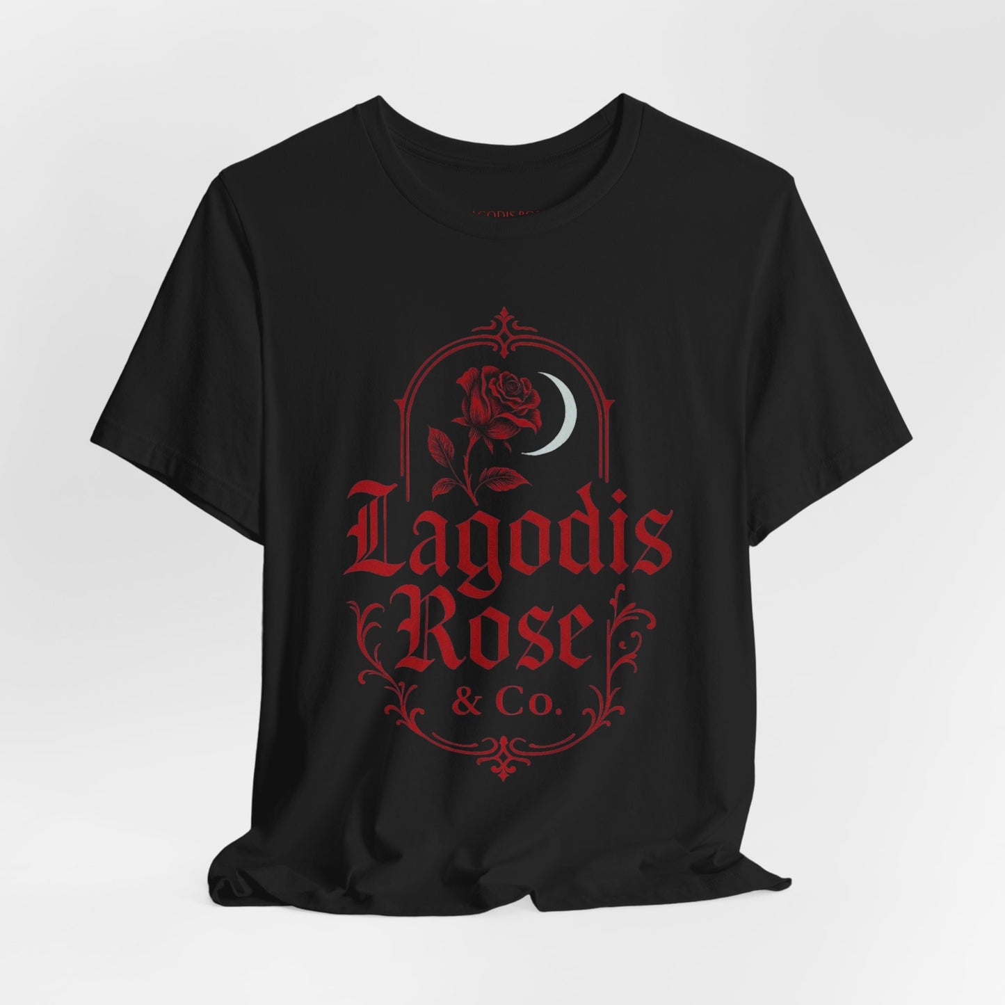 Dark Elegant Floral Graphic Logo Tee, Vintage Style T-Shirt, Rose Design, Gift for Her, Casual Wear