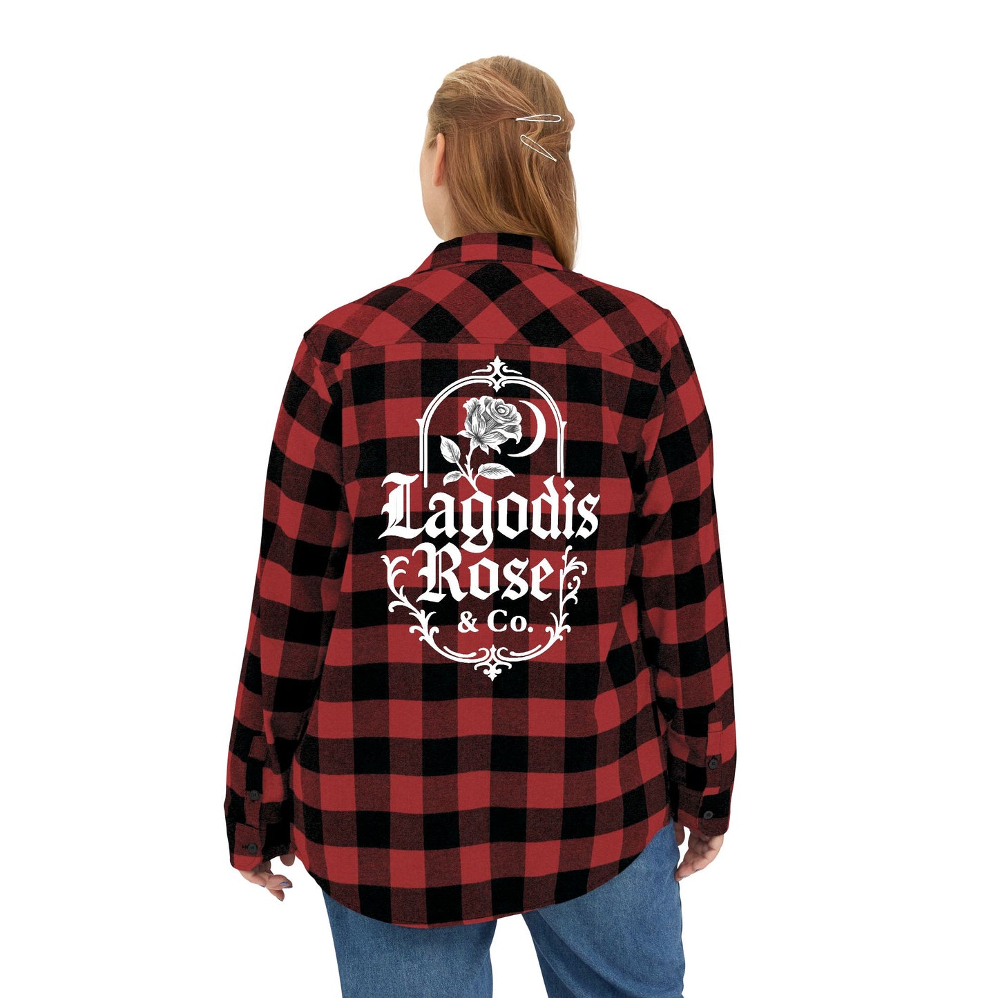 Graphic Logo Print Flannel Shirt - Cozy Checkered Shirt, Script Text