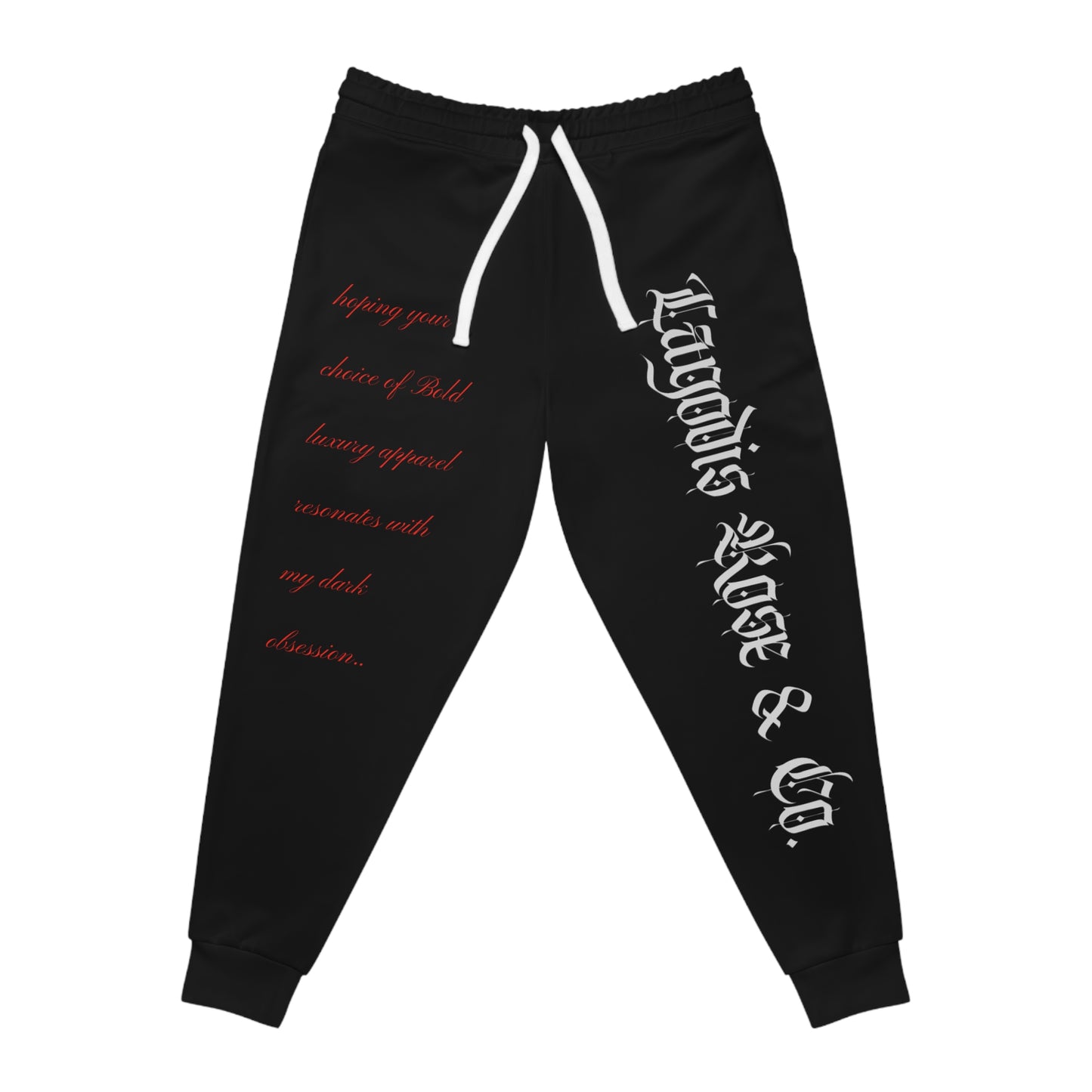 Luxury Bold Black Athletic Joggers, Script Text Design