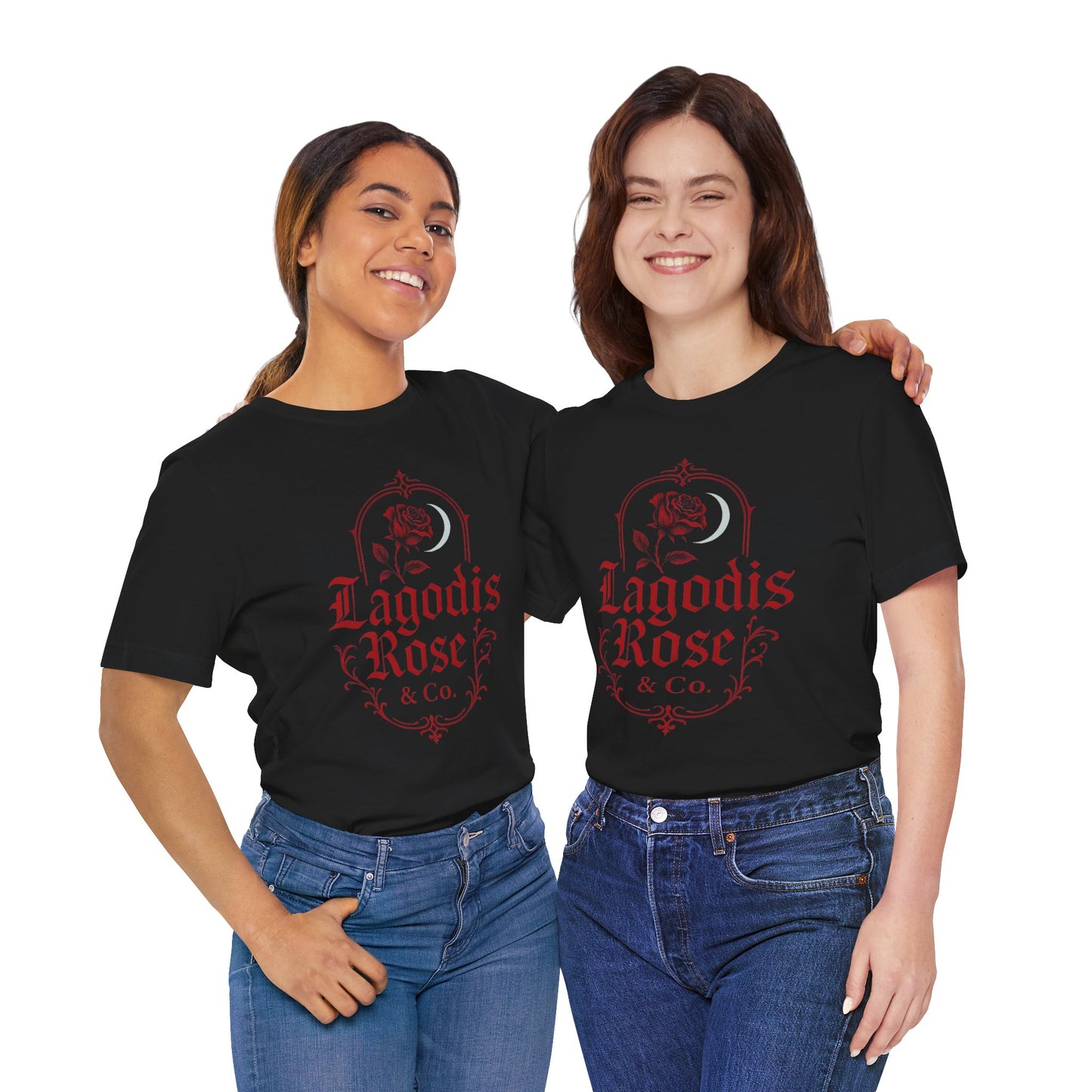 Dark Elegant Floral Graphic Logo Tee, Vintage Style T-Shirt, Rose Design, Gift for Her, Casual Wear