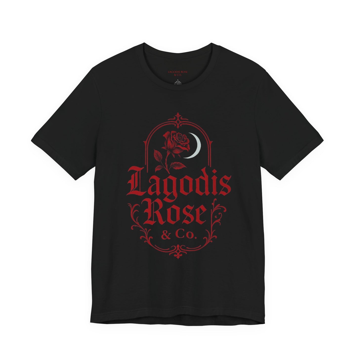Dark Elegant Floral Graphic Logo Tee, Vintage Style T-Shirt, Rose Design, Gift for Her, Casual Wear