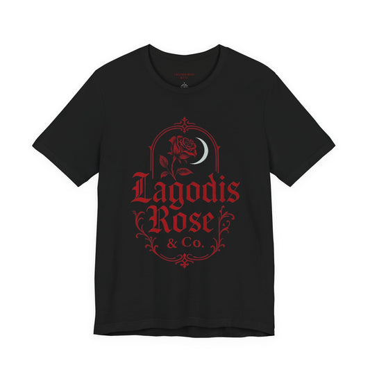 Dark Elegant Floral Graphic Logo Tee, Vintage Style T-Shirt, Rose Design, Gift for Her, Casual Wear