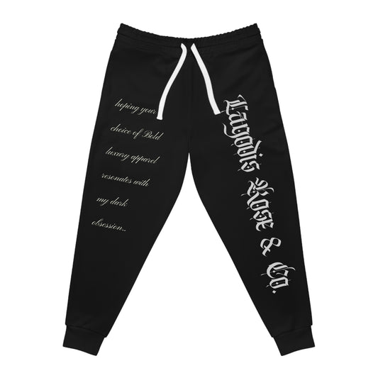 Luxury Bold Black Athletic Joggers, Script Text Design