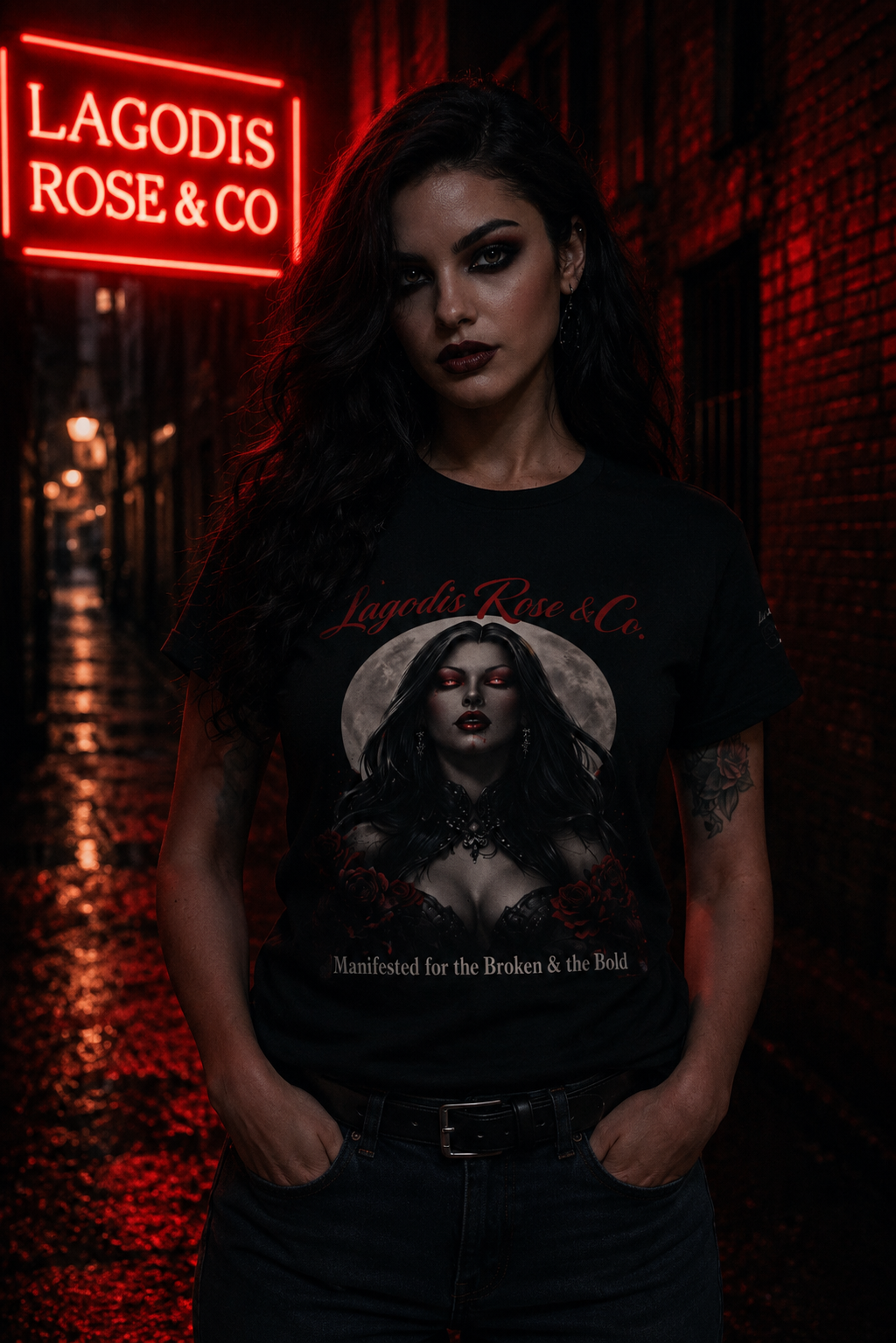 Lagodis Rose & Co.  Short Sleeve Tee - Floral Design Vampire Graphic T-Shirt